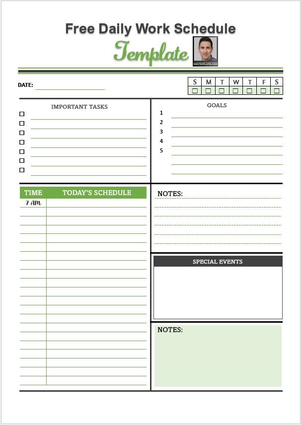 Free Daily Work Schedule Templates – Mike's Templates