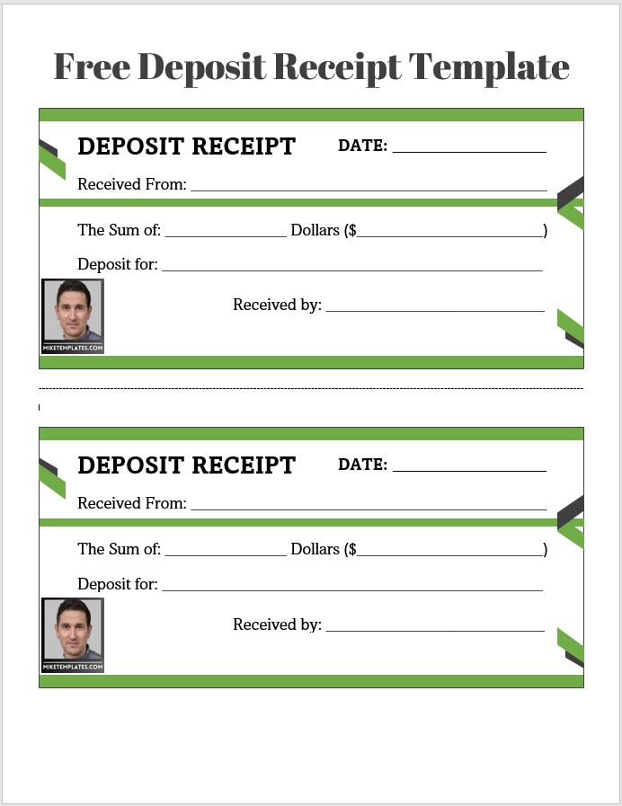 Deposit Receipt - Free Editable Templates - Mike's Templates