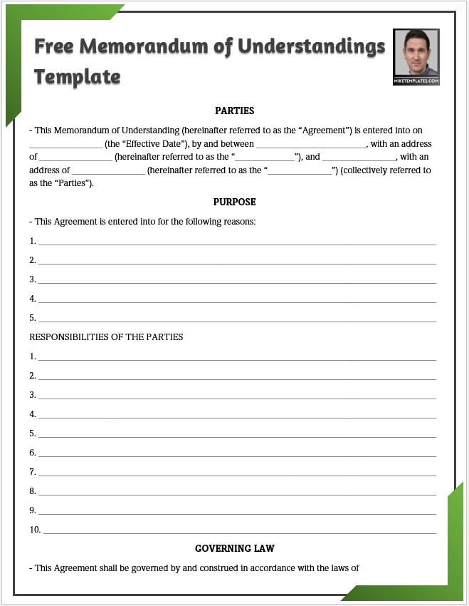 Free Memorandum of Understandings Templates - Mike's Templates