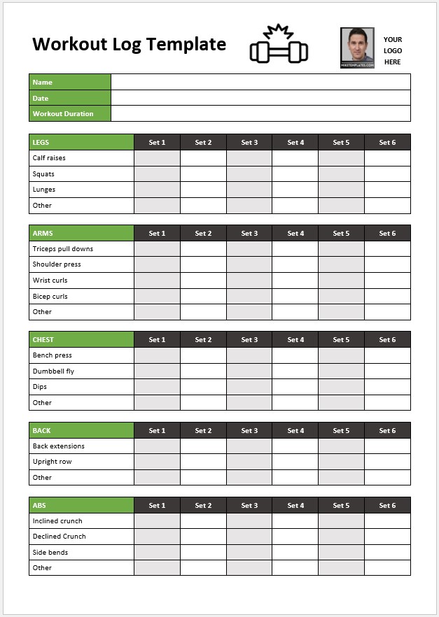 Workout Log Excel Template